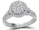1.00 Carat (ctw H-I, I1-I2) Diamond Cluster Engagement Ring Bridal Wedding Set in 14K White Gold